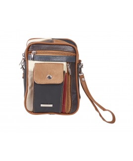 Lorenz Cow Hide Multi Patchwork Gents/Unisex Multi Zip Wrist Purse with Detachable Shoulder Strap & Spec Case